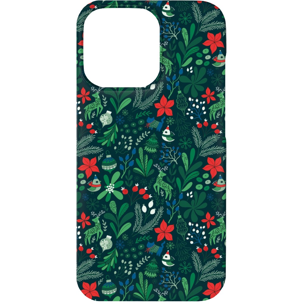 Merry Christmas Floral - Dark Phone Case, Slim Case, Matte, iPhone 13, Green, Classic Green