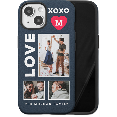 XOXO Heart Grid iPhone Case, Silicone Liner Case, Matte, iPhone 14, Red, fire engine