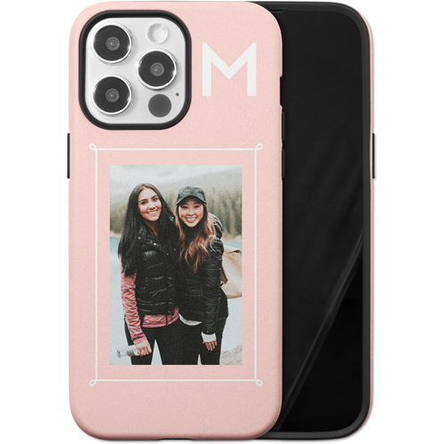 Doodle Border Monogram iPhone Case, Silicone Liner Case, Matte, iPhone 14 Pro Max, Pink