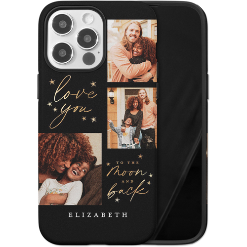 Love To The Moon Sparkle iPhone Case, Silicone Liner Case, Matte, iPhone 14 Pro Max, Black
