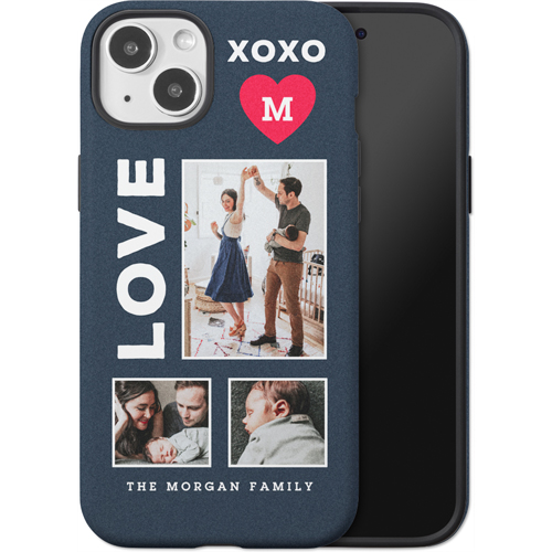 XOXO Heart Grid iPhone Case, Silicone Liner Case, Matte, iPhone 15 Plus, Red, fire engine