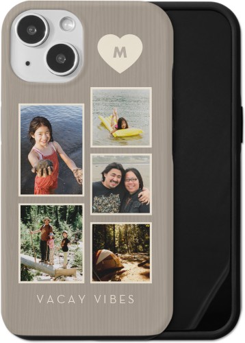 Corner Heart Initial iPhone Case, Silicone Liner Case, Matte, iPhone 13, Beige, antique white