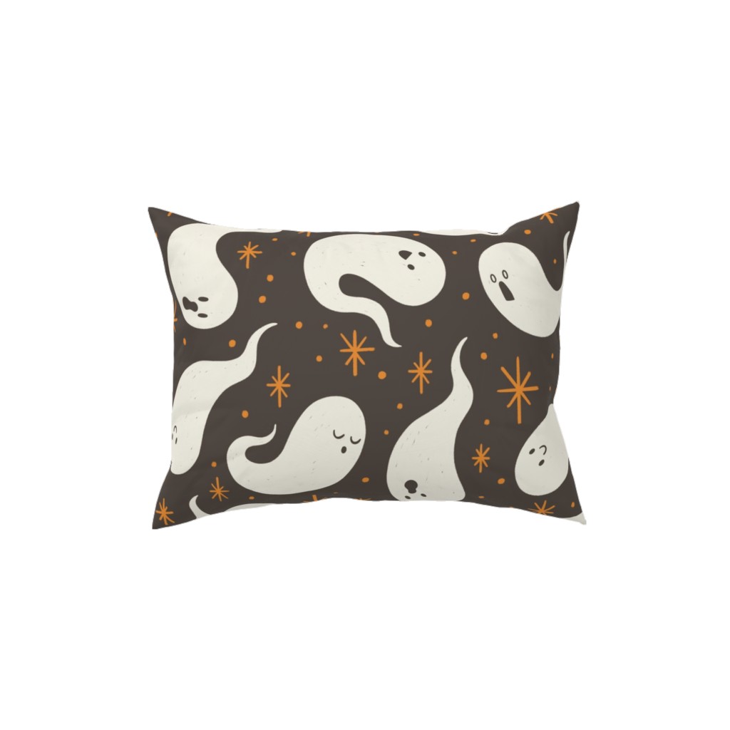 Friendly Ghosts - Black Pillow, Woven, White, 12x16, Double Sided, Gray, Gray