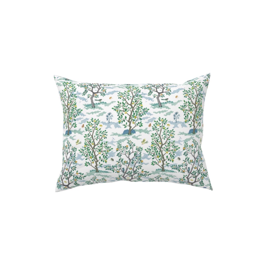 Citrus Trees - Blue and Green on White Pillow, Woven, White, 12x16, Double Sided, Green, Classic Green