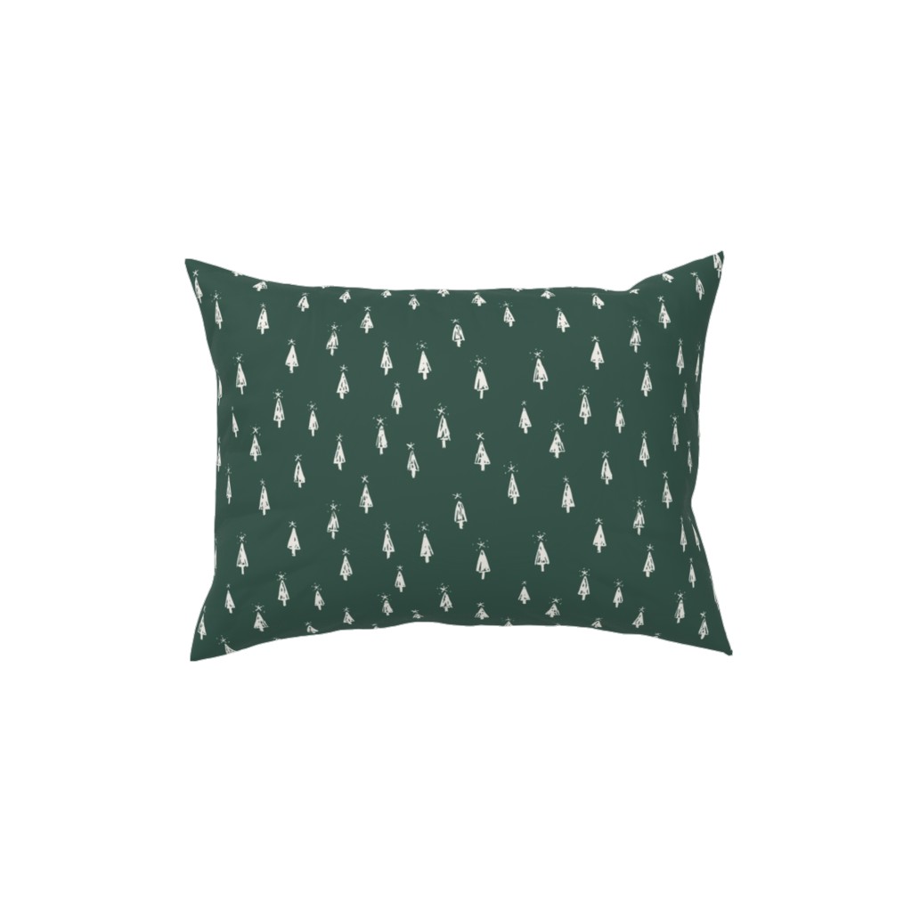Christmas Trees on Pine Needle Pillow, Woven, White, 12x16, Double Sided, Green