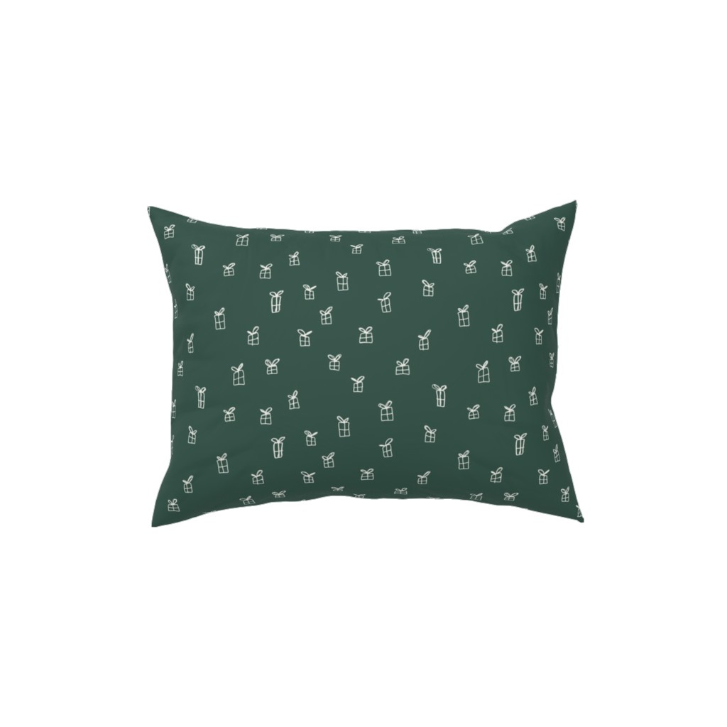 Christmas Presents on Green Pillow, Woven, White, 12x16, Double Sided, Green