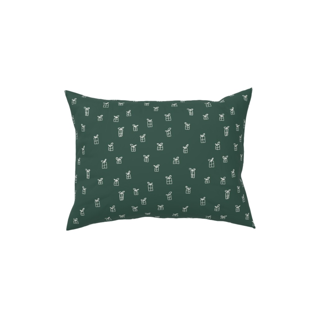 Christmas Presents on Green Pillow, Woven, White, 12x16, Double Sided, Green, Classic Green