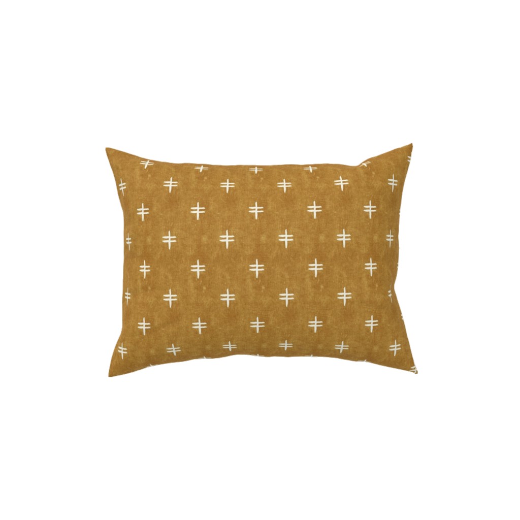 Double Cross Mudcloth Tribal - Mustard Yellow Pillow, Woven, White, 12x16, Double Sided, Brown