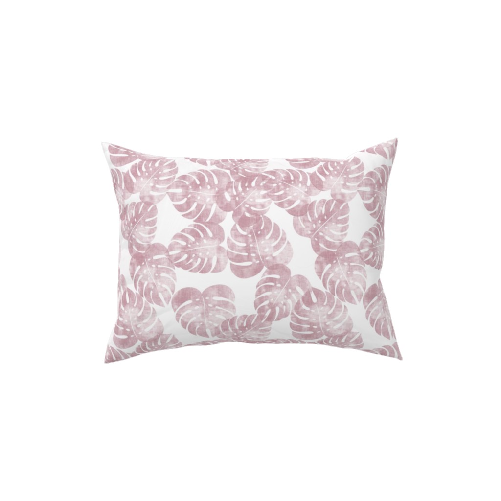 Monstera Leaves - Mauve Pillow, Woven, White, 12x16, Double Sided, Pink, Bright Pink