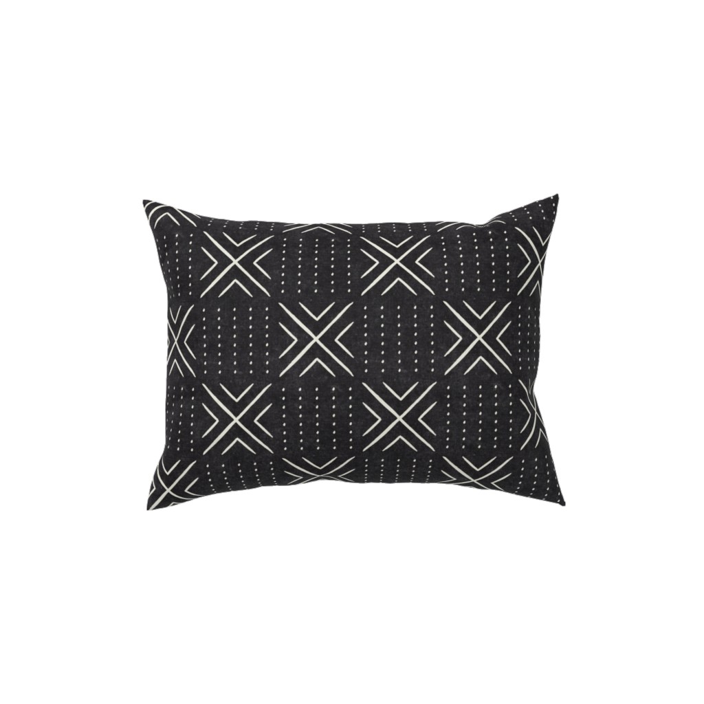 Mudcloth Tile - Onyx Pillow, Woven, White, 12x16, Double Sided, Black