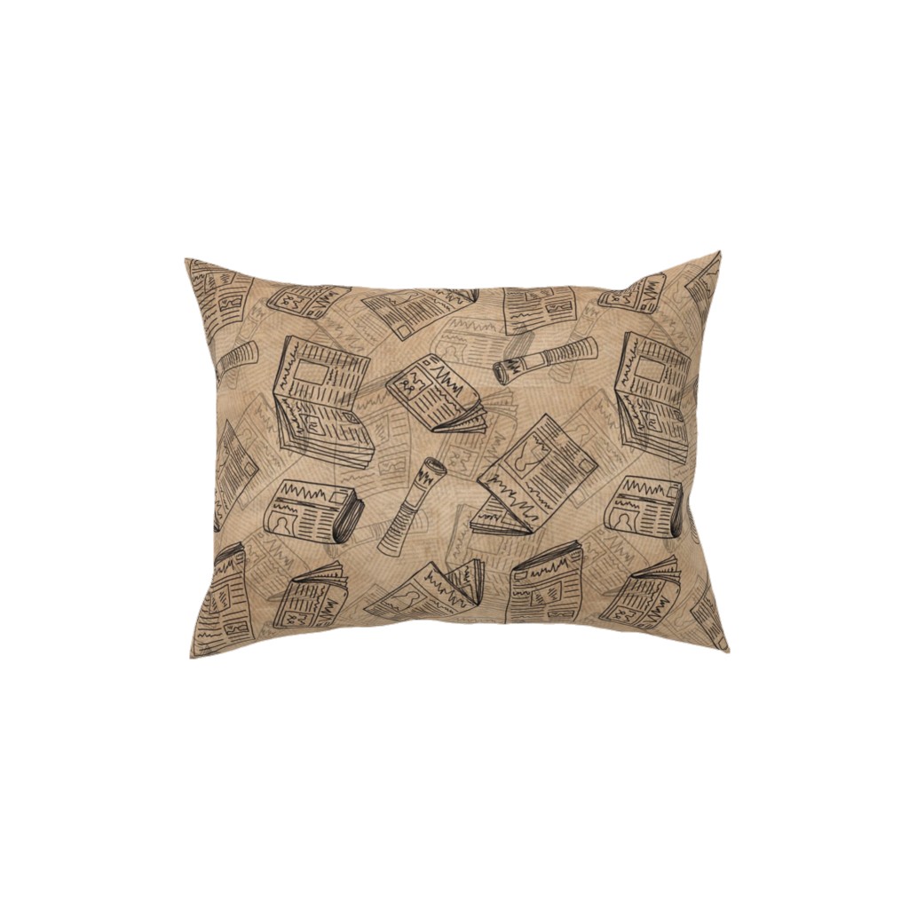 Newsprint Pillow, Woven, White, 12x16, Double Sided, Brown, Morning Latte