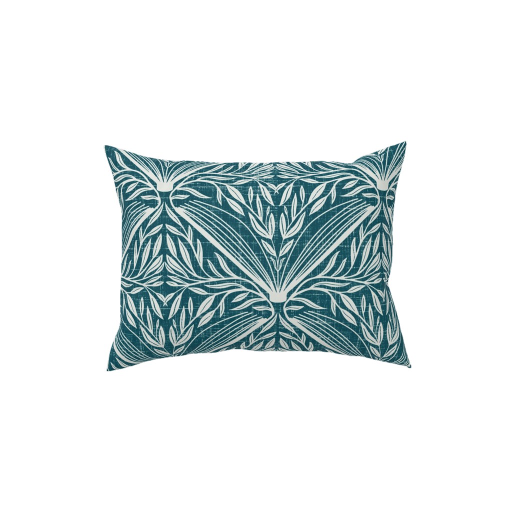 Literary Damask in Teal Pillow, Woven, White, 12x16, Double Sided, Blue