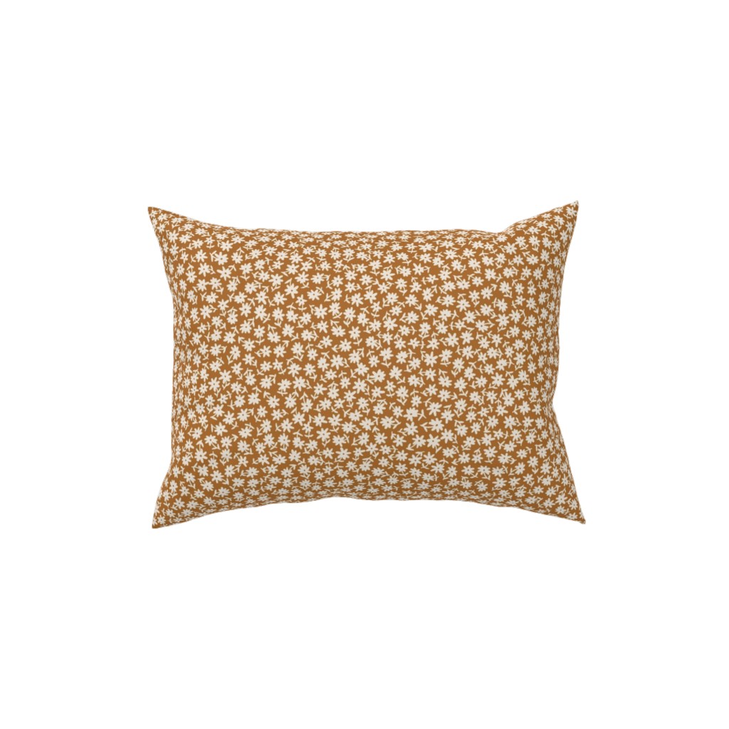 Ditsy Floral - Cream on Golden Mustard Brown Pillow, Woven, White, 12x16, Double Sided, Brown, Brown