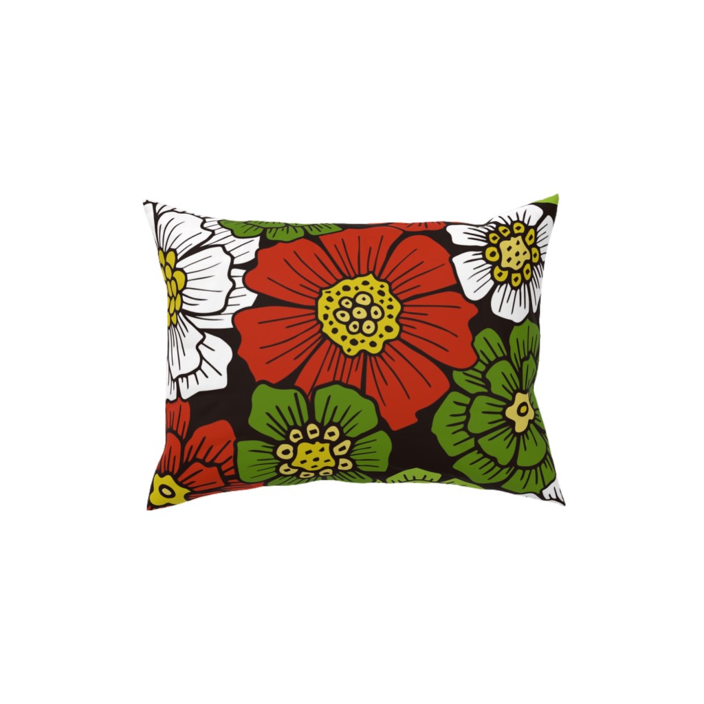 Christmas Floral - Red and Green Pillow, Woven, White, 12x16, Double Sided, Multicolor
