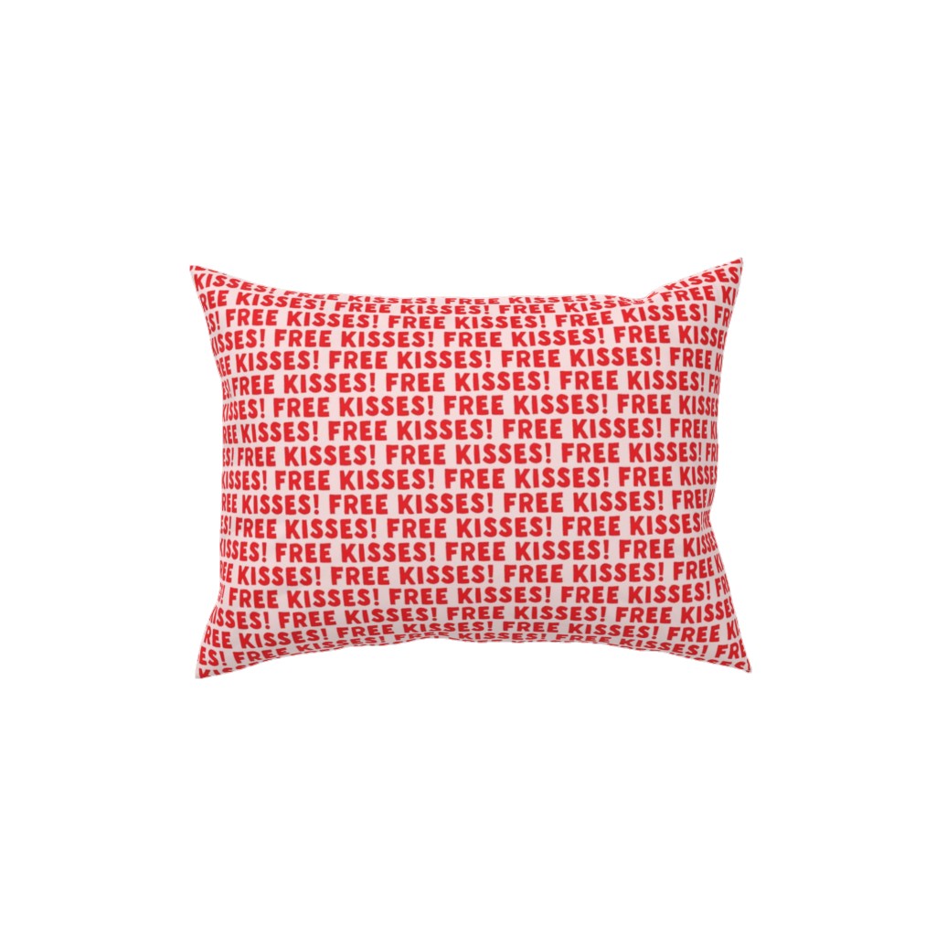 Free Kisses! - Red on Pink Pillow, Woven, White, 12x16, Double Sided, Red