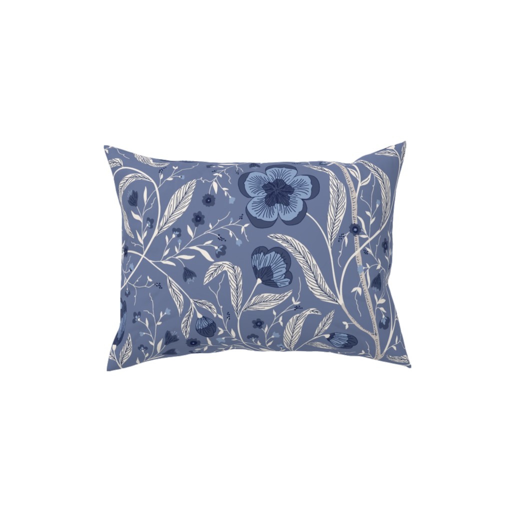 Climbing Flowers and Leafs - Blue Pillow, Woven, White, 12x16, Double Sided, Blue