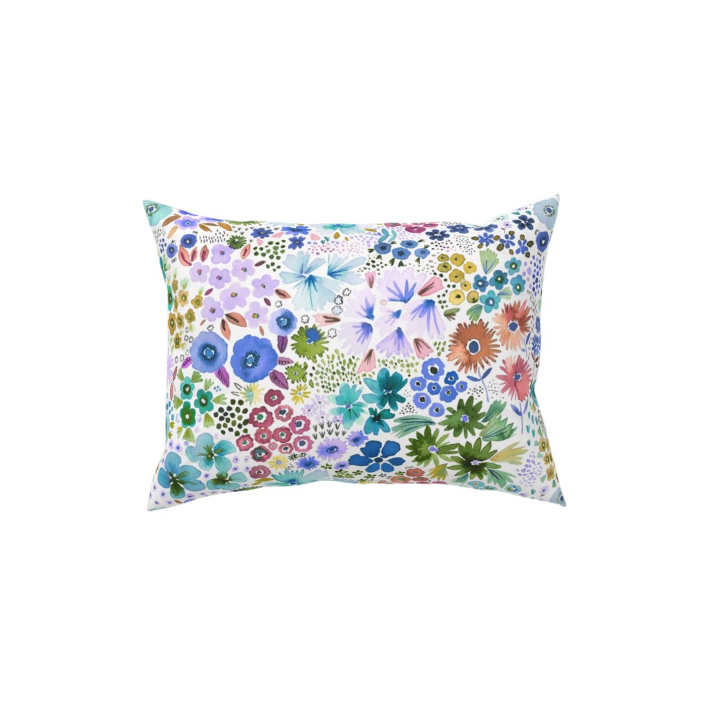 Artful Little Flowers - Multi Pillow, Woven, White, 12x16, Double Sided, Multicolor