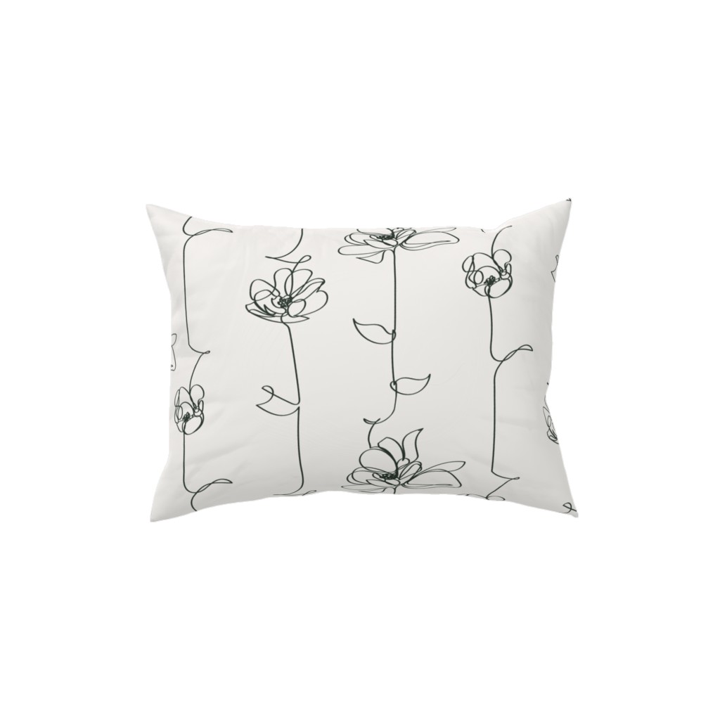 One Line Floral - Neutral Pillow, Woven, White, 12x16, Double Sided, White, White