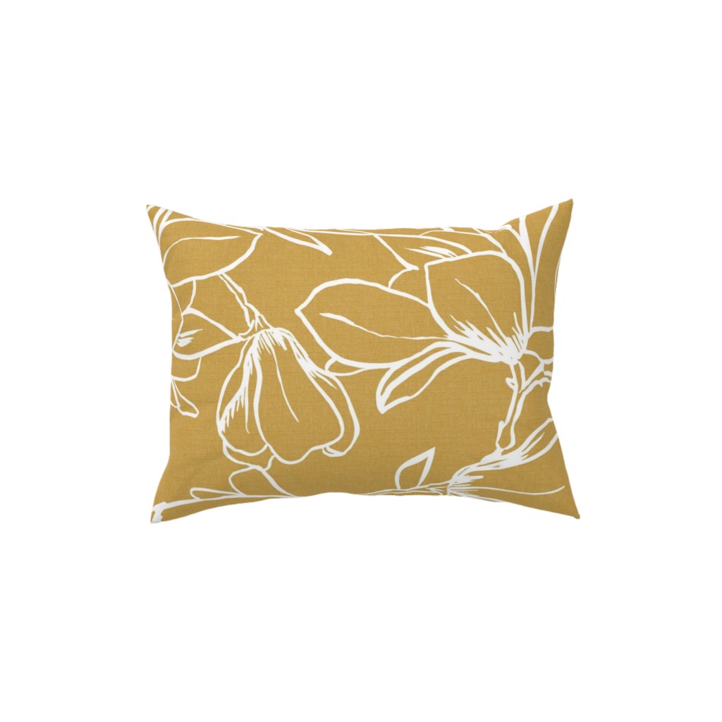 Magnolia Garden Pillow, Woven, White, 12x16, Double Sided, Brown, Golden