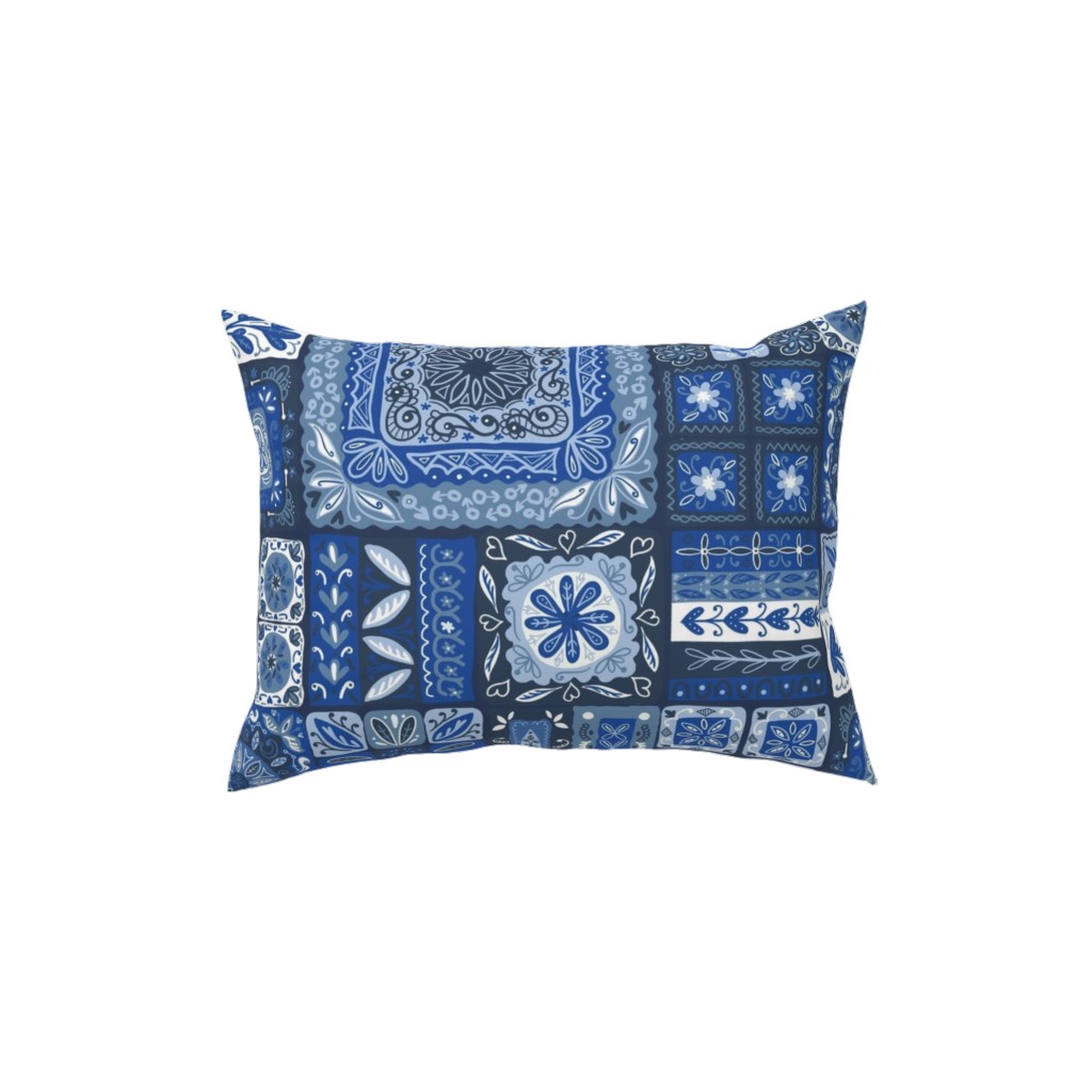 Grandma's Patchwork - Blue Pillow, Woven, White, 12x16, Double Sided, Blue