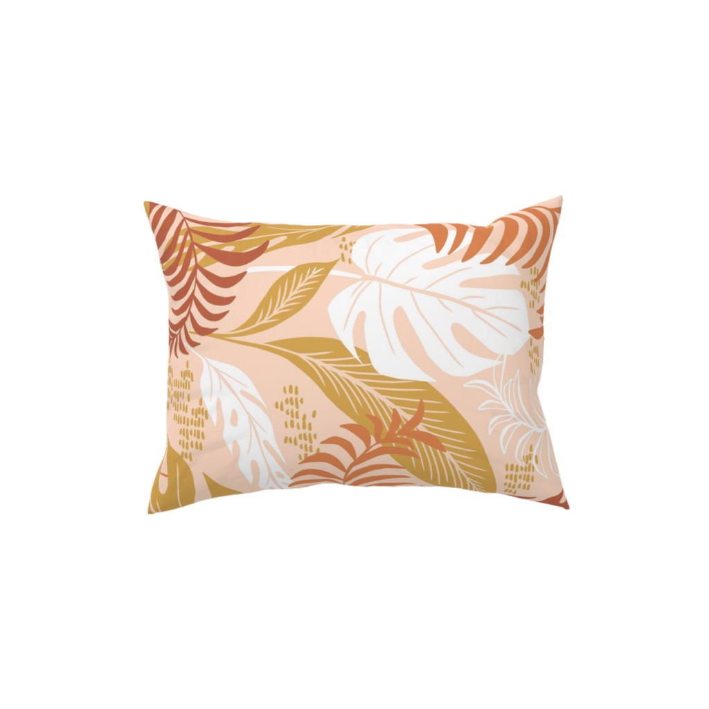 Paradiso - Tropical Palm Fronds - Golden Blush Pillow, Woven, White, 12x16, Double Sided, Pink