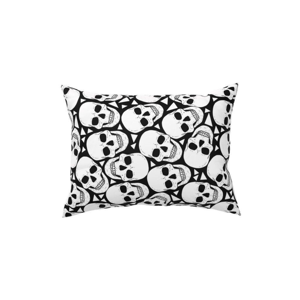 Skulls With Triangles - Black and White Pillow, Woven, White, 12x16, Double Sided, White, White