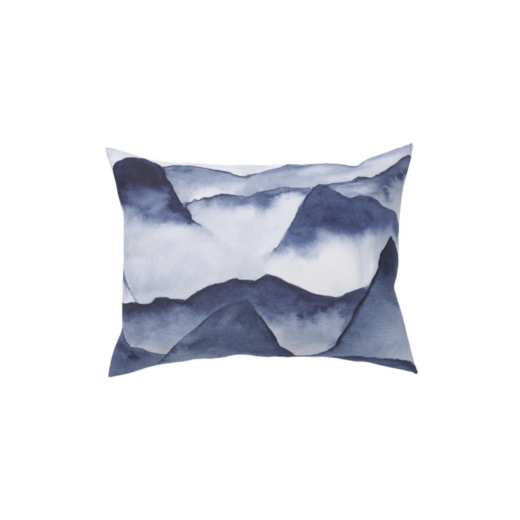 Watercolor Mountains - Blue Pillow, Woven, White, 12x16, Double Sided, Blue