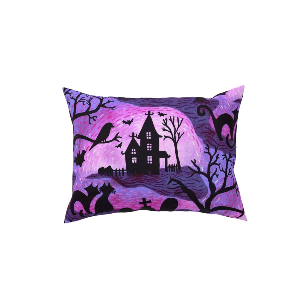 Spooky Halloween Haunts Pillow, Woven, White, 12x16, Double Sided, Purple