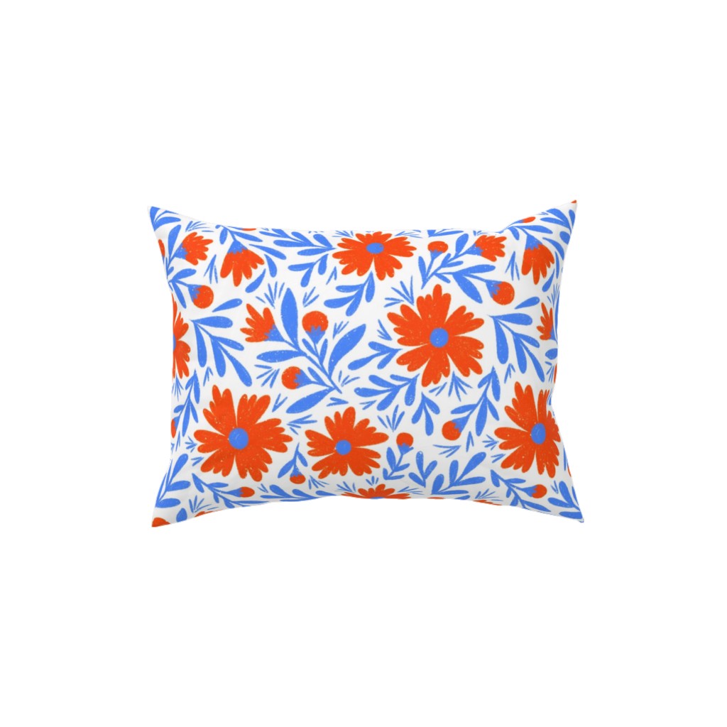 Floral Drop - Red and Blue Pillow, Woven, White, 12x16, Double Sided, Blue