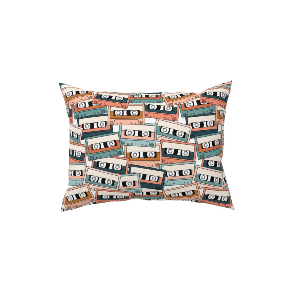 Retro Audio Tape Cassette Pillow, Woven, White, 12x16, Double Sided, Multicolor, Fern