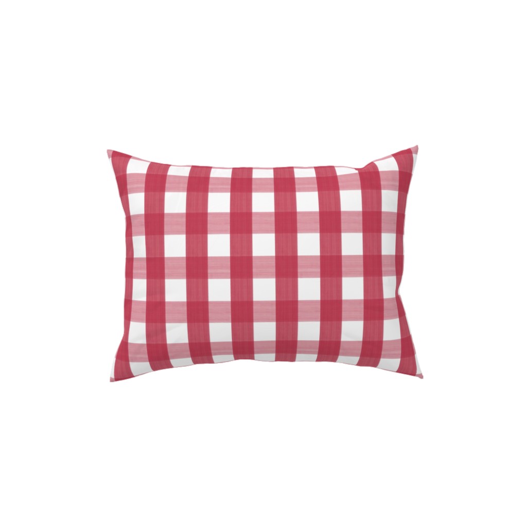 Check Red on White Pillow, Woven, White, 12x16, Double Sided, Red