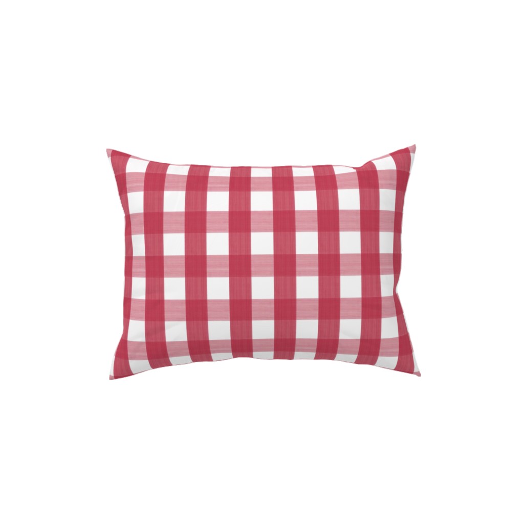 Check Red on White Pillow, Woven, White, 12x16, Double Sided, Red, Red