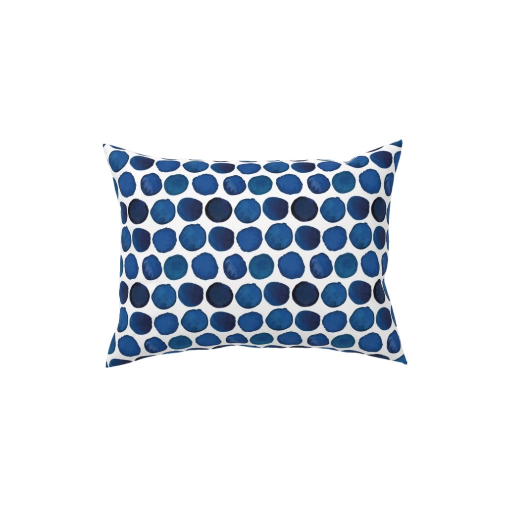Watercolor Dots - Dark Pillow, Woven, White, 12x16, Double Sided, Blue, True Blue