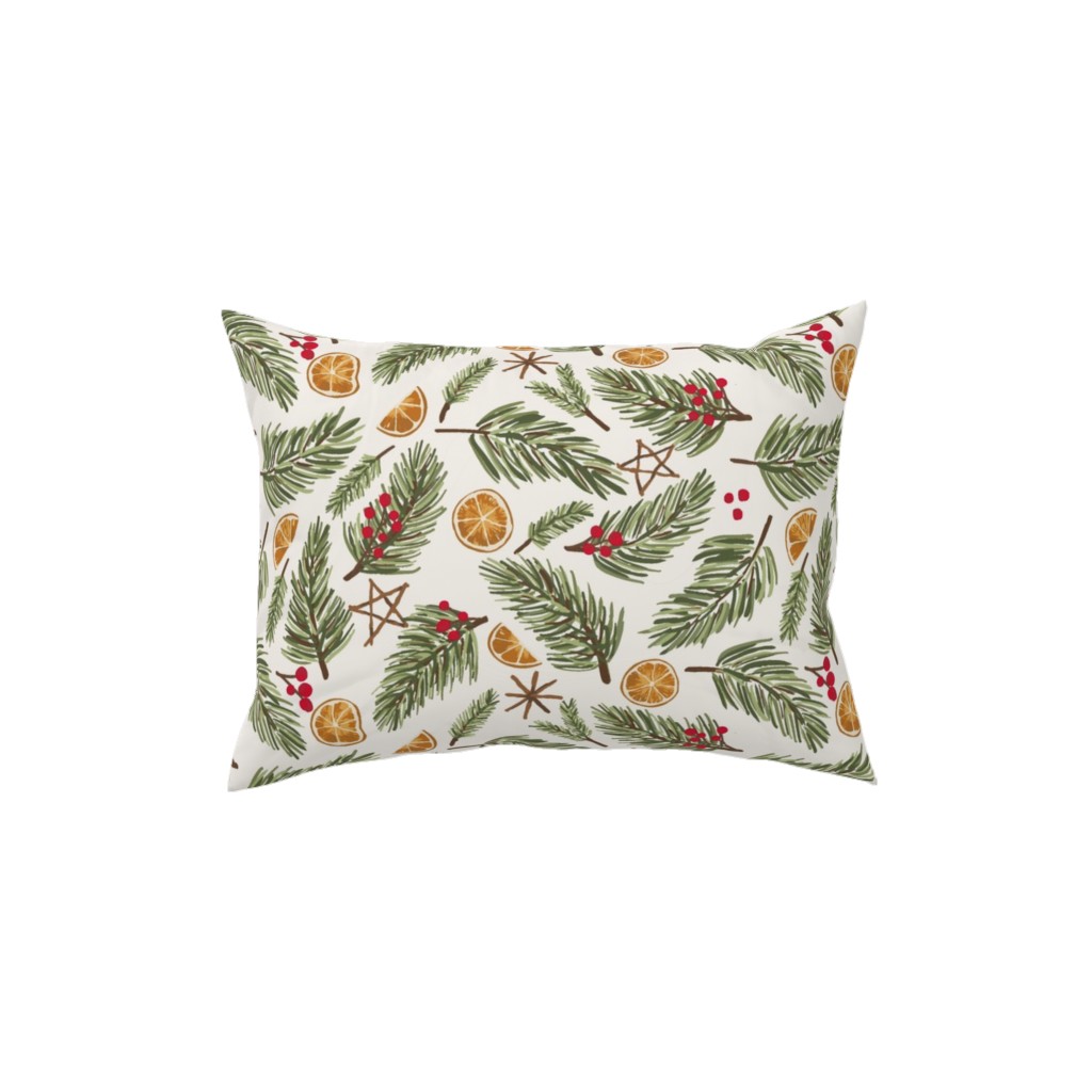 Festive Christmas Pine Sprigs Pillow, Woven, White, 12x16, Double Sided, Multicolor