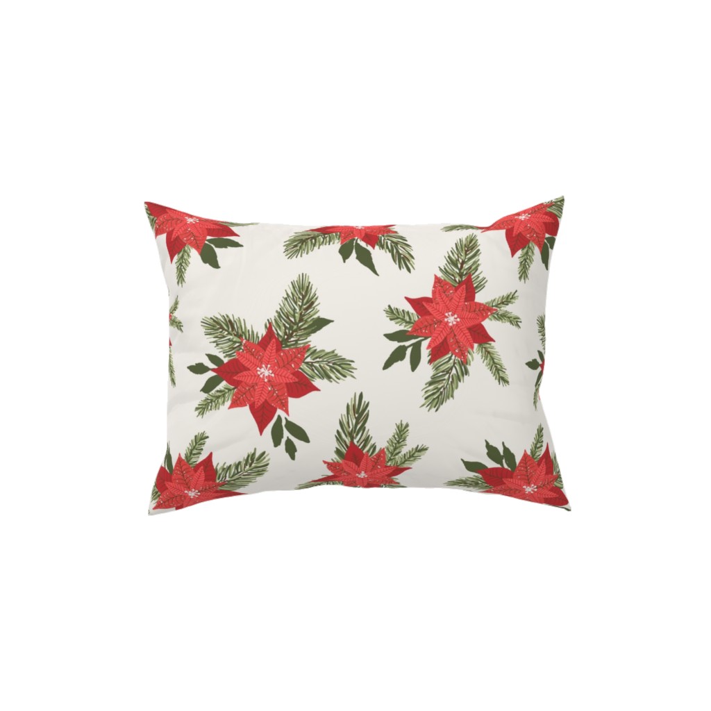 Red Poinsettia Christmas Flowers Pillow, Woven, White, 12x16, Double Sided, Red, Red