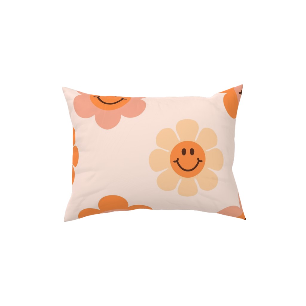 Smiley Floral - Orange Pillow, Woven, White, 12x16, Double Sided, Orange
