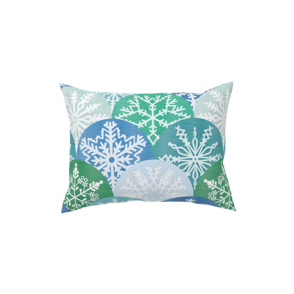 Christmas Snowflake Scallop Pillow, Woven, White, 12x16, Double Sided, Blue