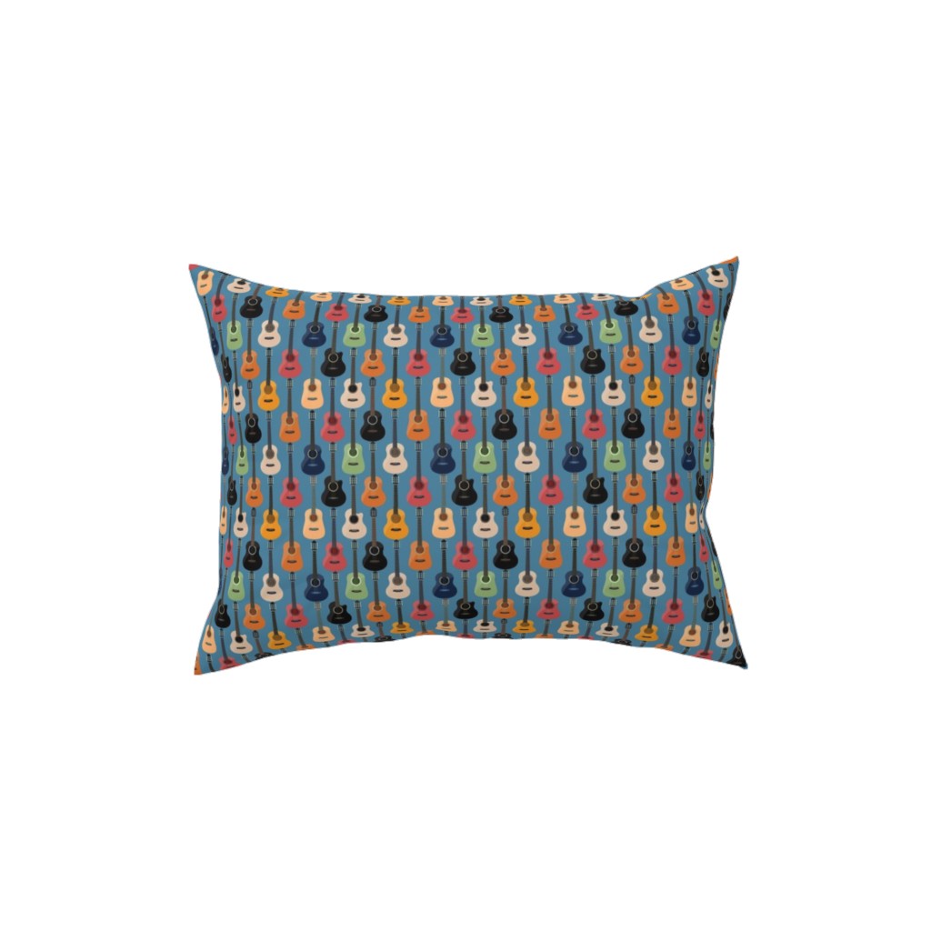 Guitars - Blue Pillow, Woven, White, 12x16, Double Sided, Blue