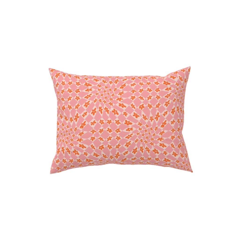 Trippy Checker - Floral - Pink and Orange Pillow, Woven, White, 12x16, Double Sided, Pink, Bright Pink