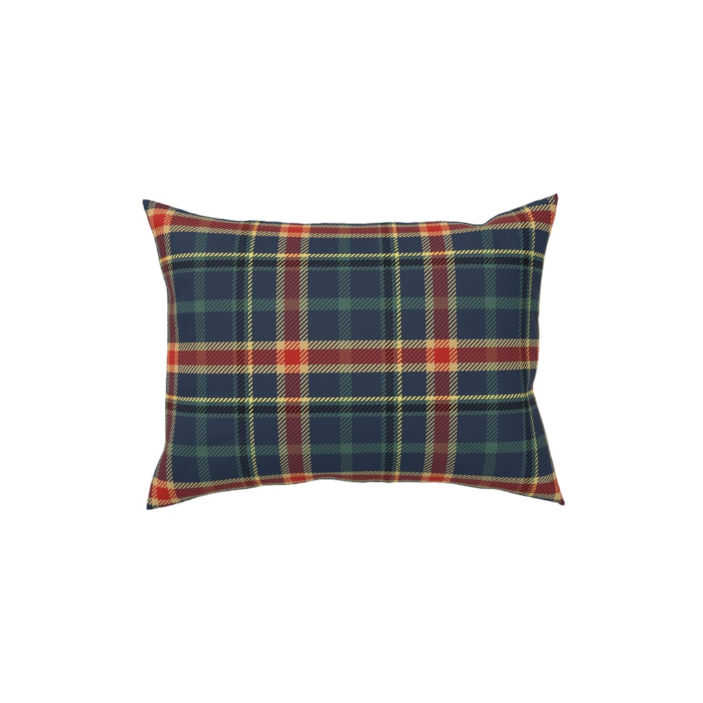 Navy Blue and Pine Plaid Pillow, Woven, White, 12x16, Double Sided, Multicolor