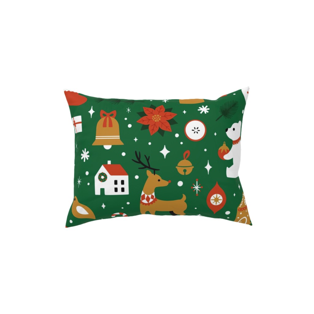 Traditional Christmas - Green Pillow, Woven, White, 12x16, Double Sided, Multicolor