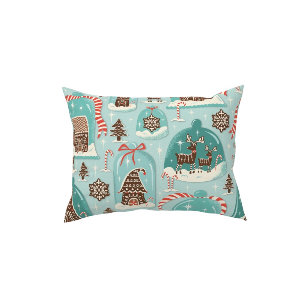 Christmas Gingerbread Village - Aqua Pillow, Woven, White, 12x16, Double Sided, Blue
