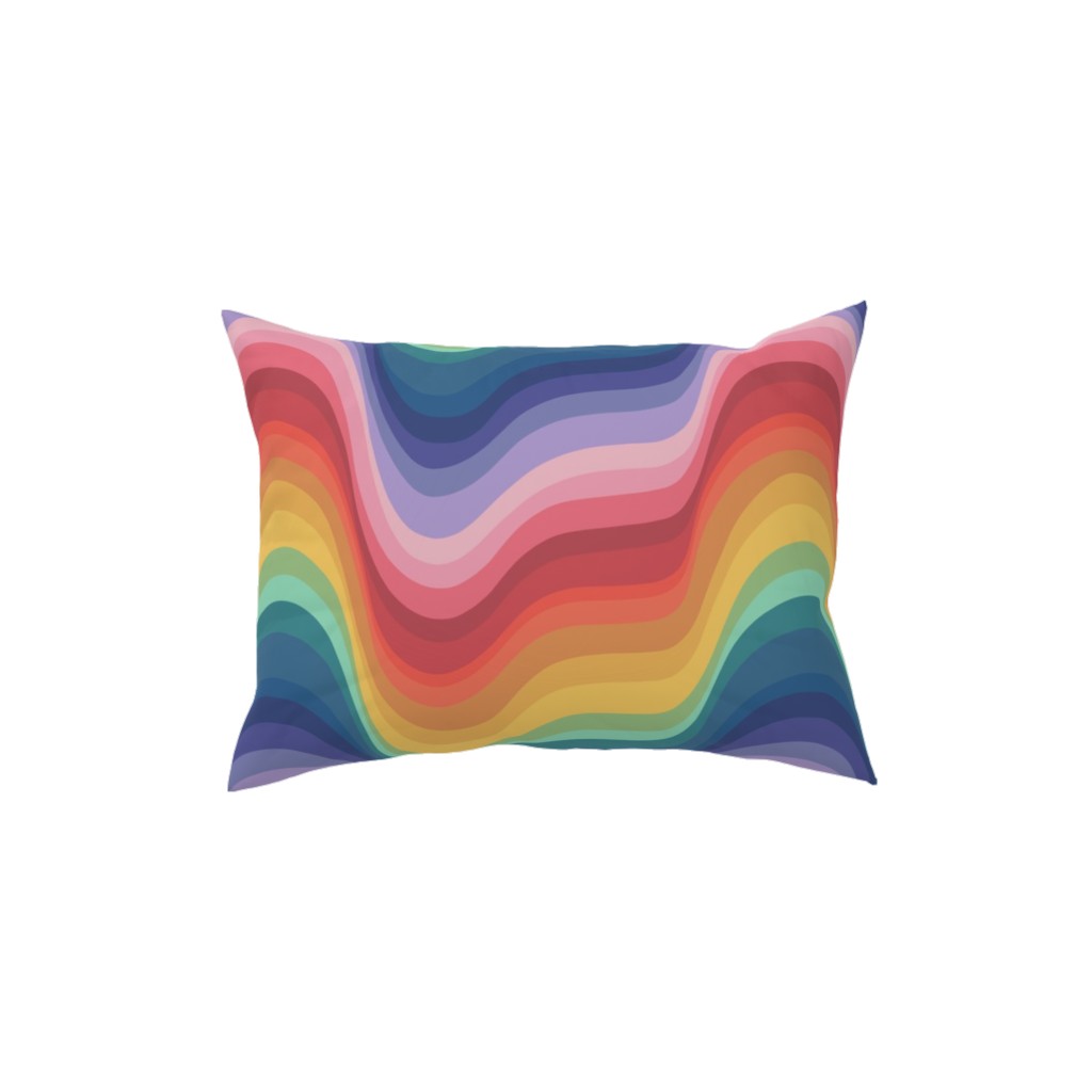 Wavy Rainbow Stripes - Multicolor Pillow, Woven, White, 12x16, Double Sided, Multicolor