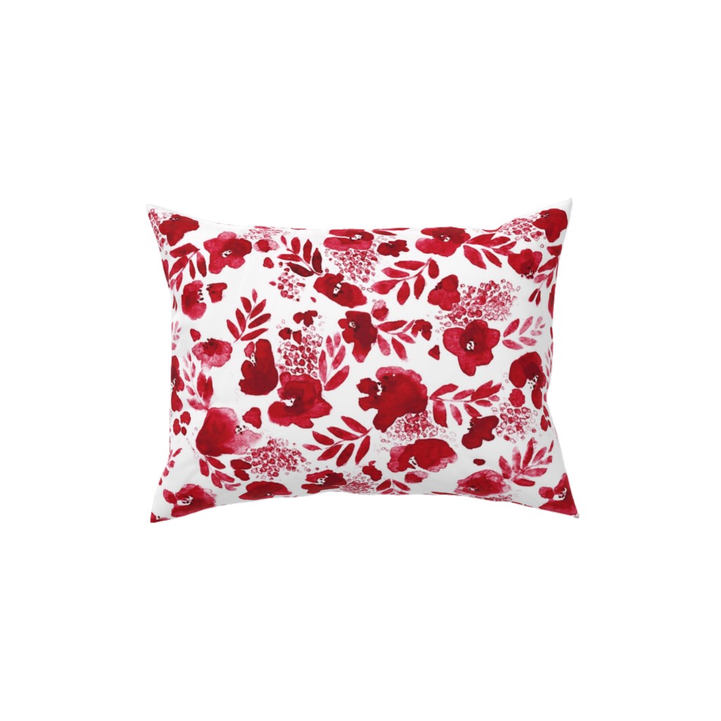 Floret Floral - Red Pillow, Woven, White, 12x16, Double Sided, Red