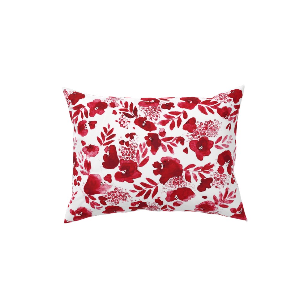 Floret Floral - Red Pillow, Woven, White, 12x16, Double Sided, Red, Red