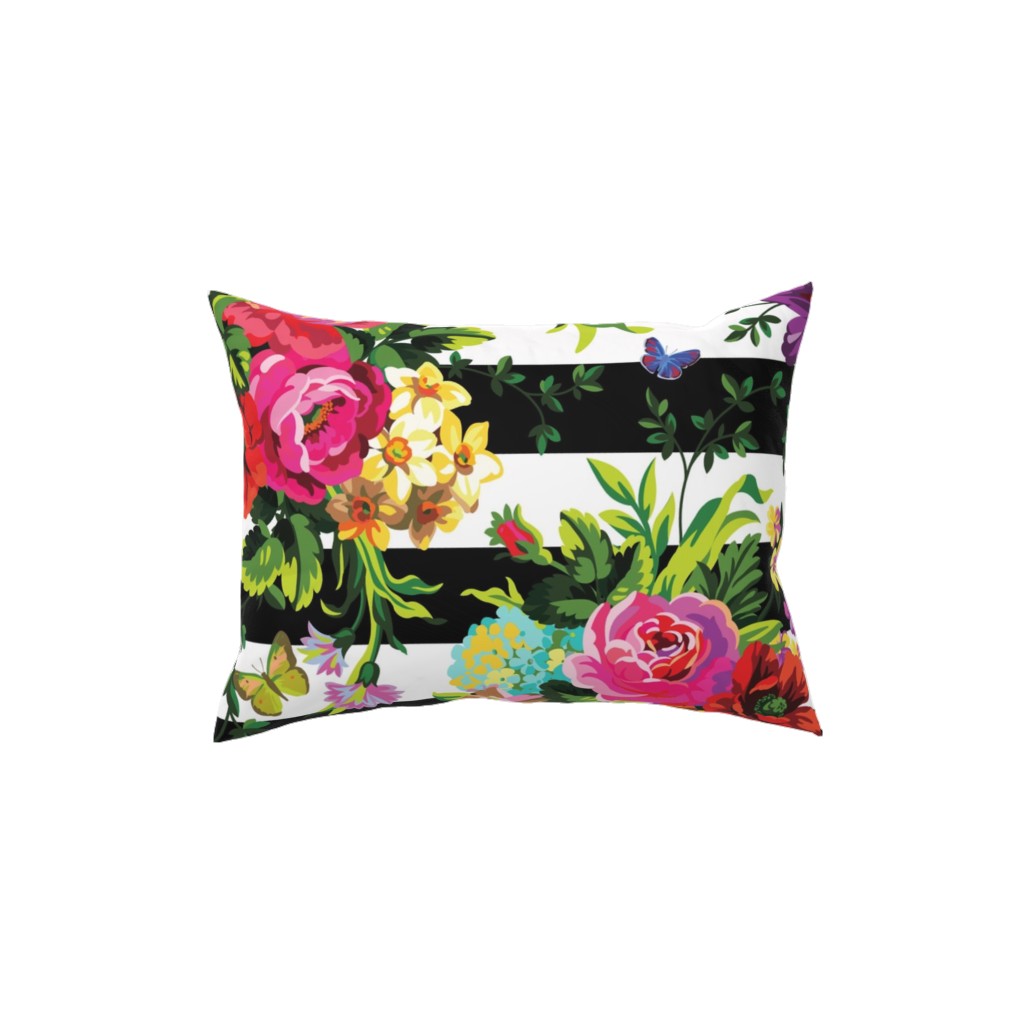 Floral Pop Stripes - Multi Pillow, Woven, White, 12x16, Double Sided, Multicolor