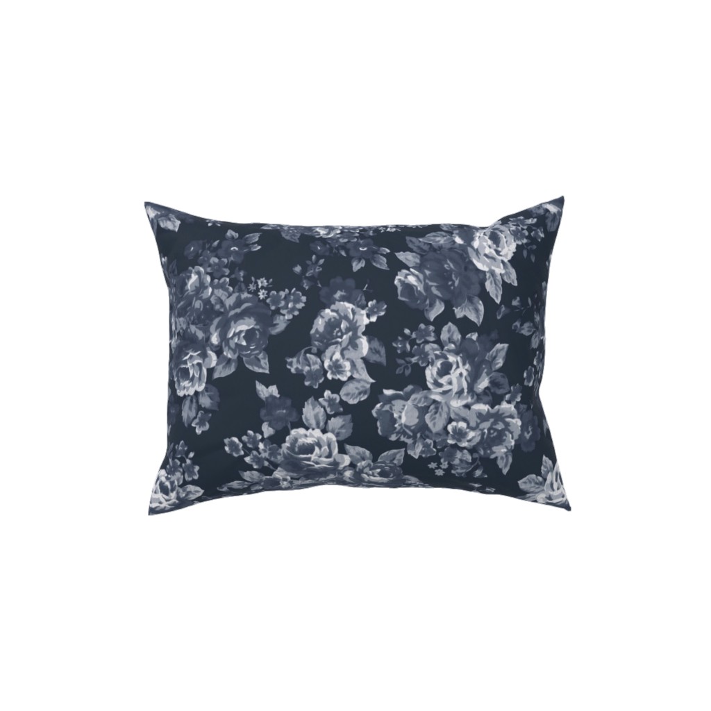 Navy Floral Pillow, Woven, White, 12x16, Double Sided, Blue