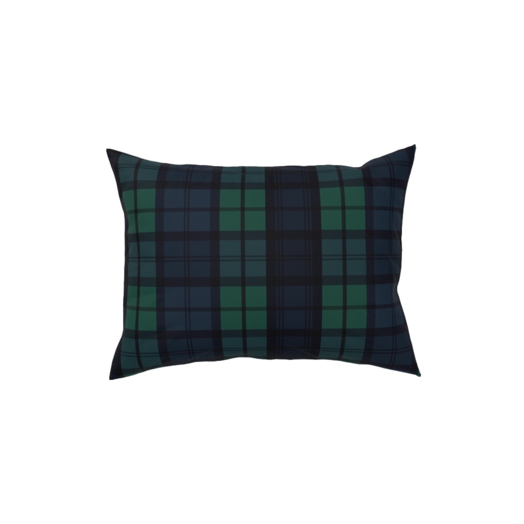 Dark Green Plaid Pillow, Woven, White, 12x16, Double Sided, Green