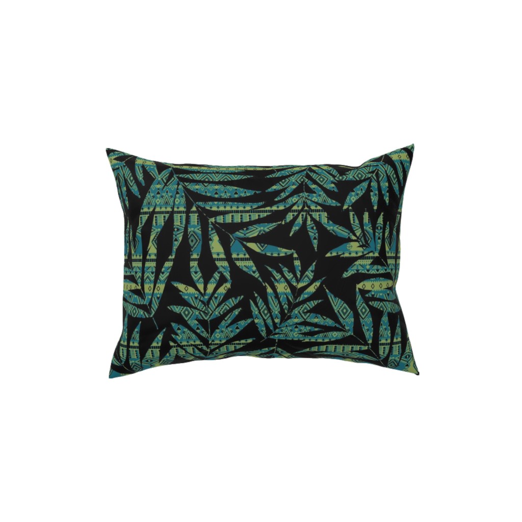 Patterned Palm - Dark Pillow, Woven, White, 12x16, Double Sided, Black