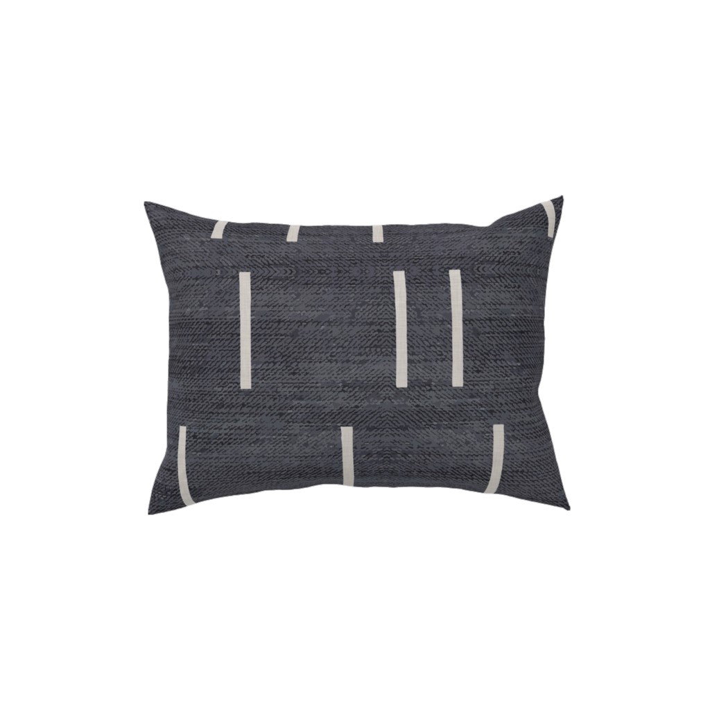 Line Mudcloth - Denim Pillow, Woven, White, 12x16, Double Sided, Gray